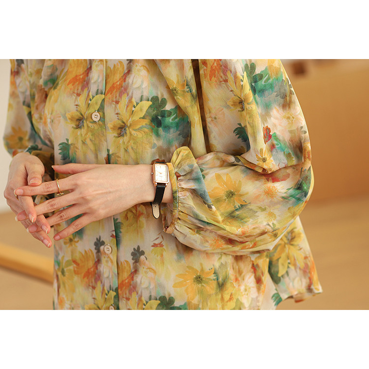 LYR309 | SELYRA Korean Floral Blouse Wanita – Soft Chiffon Long Sleeve Top