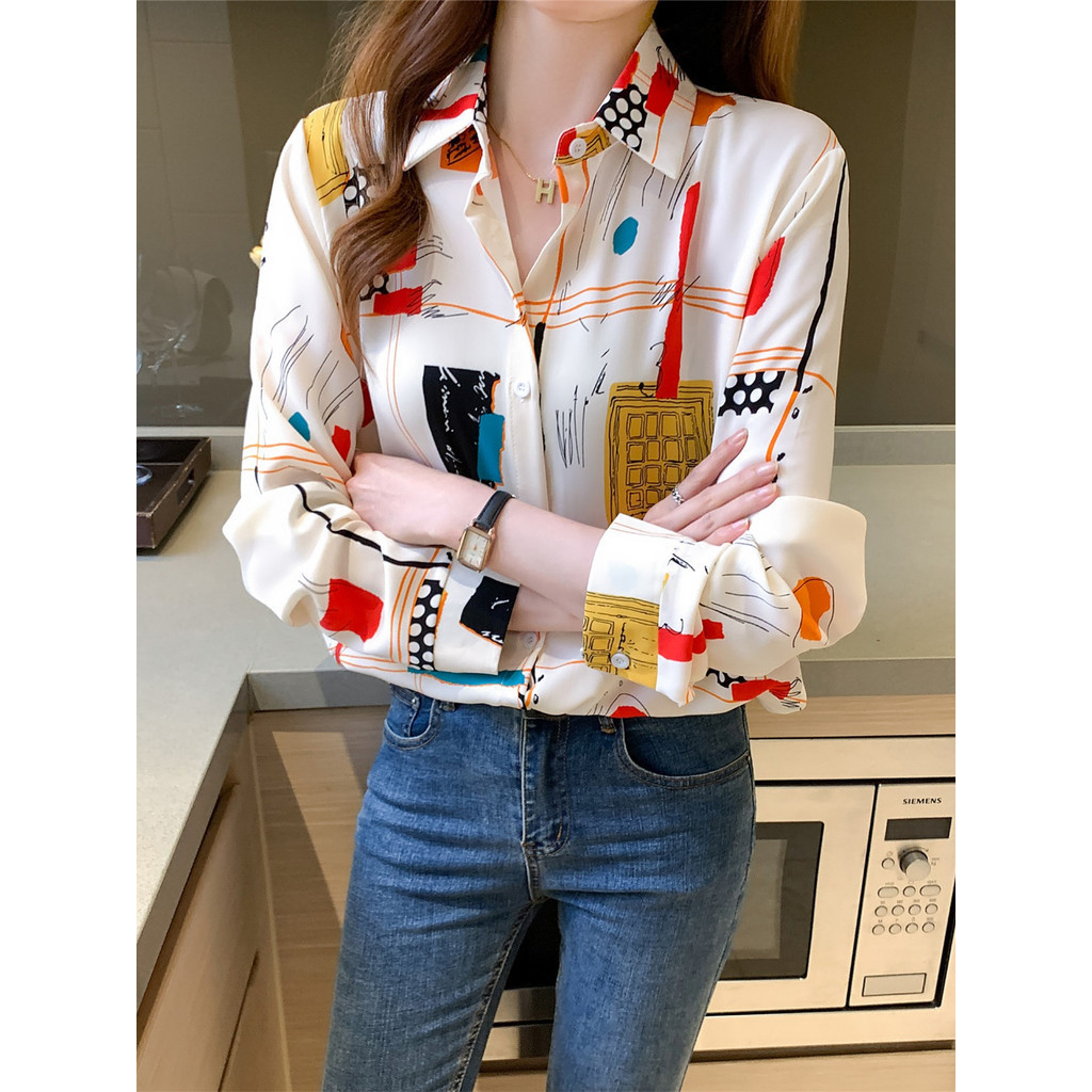 LYR315 | SELYRA Korean Abstract Color Blouse Wanita – Long Sleeve Office Top