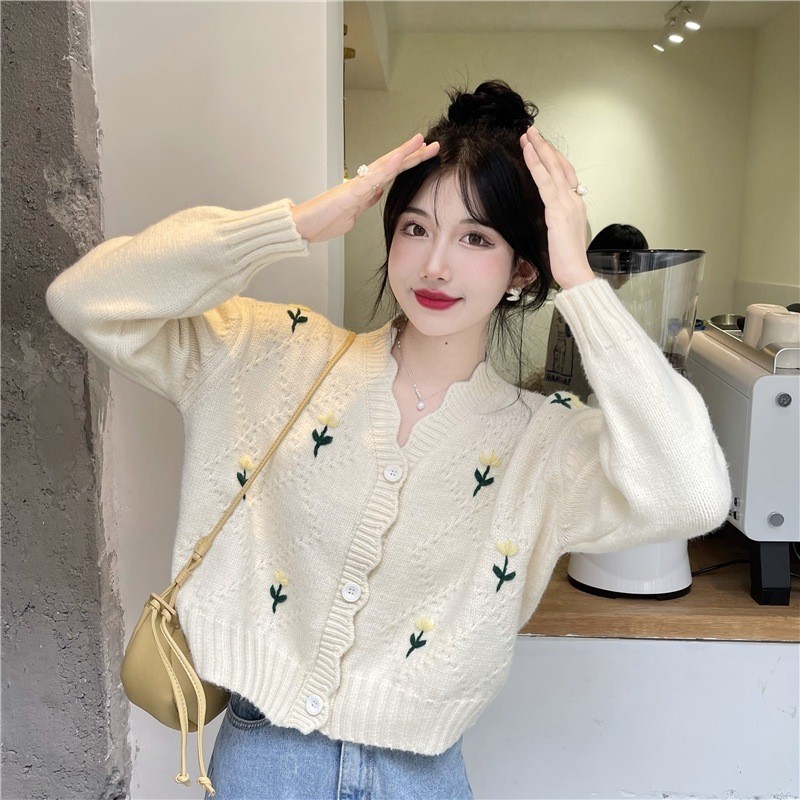 LYR346 | SELYRA Flower Knit Cardigan Wanita – Rajut Feminine Daily