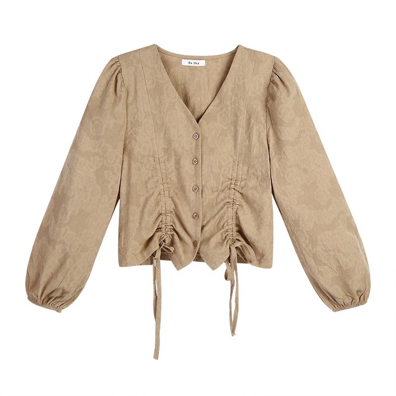 LYR307 | SELYRA Korean Drawstring Blouse Wanita – Blouse V Neck Feminine Daily Wear