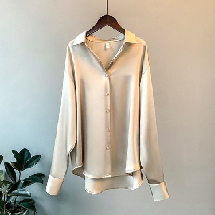 LYR314 | SELYRA Korean Silky Basic Blouse Wanita – Long Sleeve Office Top