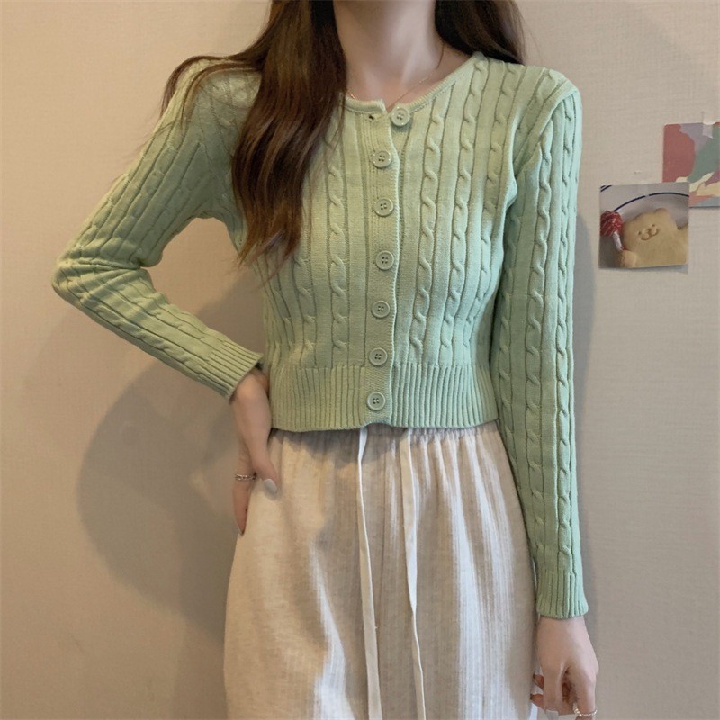 LYR343 | SELYRA Korean Slim Fit Cable Cardigan Wanita – Rajut Feminine Daily