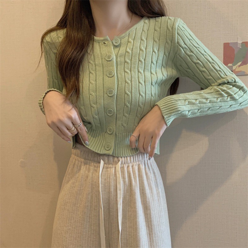 LYR343 | SELYRA Korean Slim Fit Cable Cardigan Wanita – Rajut Feminine Daily