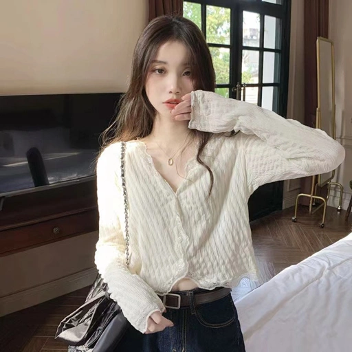 Image of LYR308 | SELYRA Soft Korean Knit Blouse Wanita – V Neck Textured Daily Top