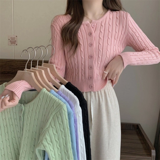 Image of LYR343 | SELYRA Korean Slim Fit Cable Cardigan Wanita – Rajut Feminine Daily