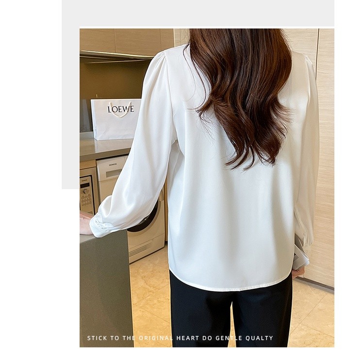 LYR310 | SELYRA Korean Ribbon Blouse Wanita – Elegant Tie Neck Long Sleeve Top