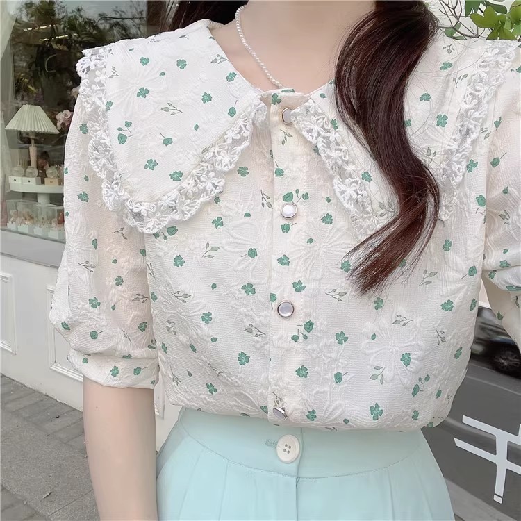 LYR304 | SELYRA Korean Floral Blouse Wanita – Blouse Putih Motif Bunga Feminine Daily Wear