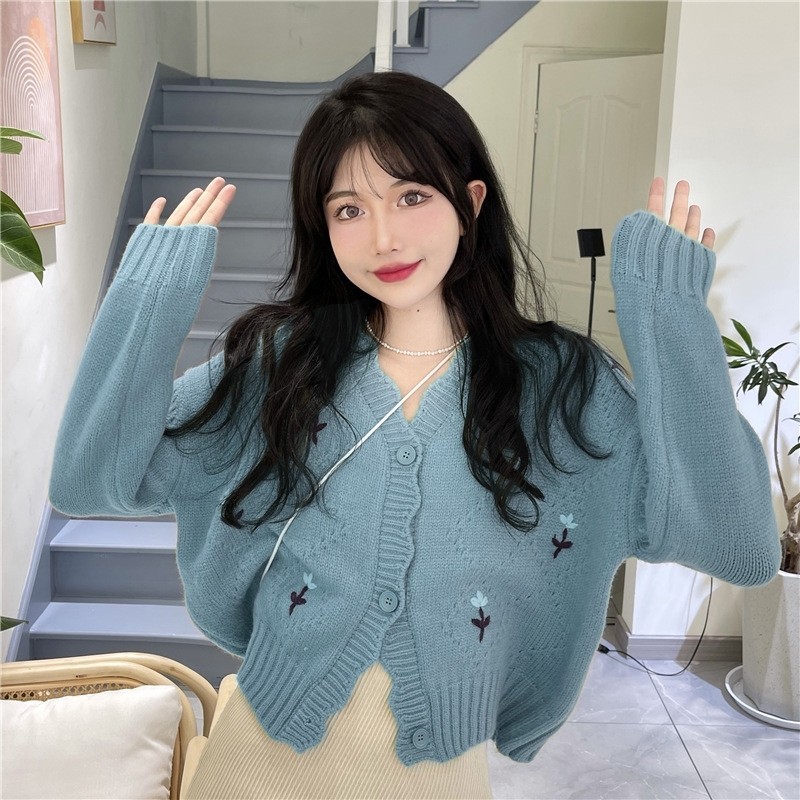 LYR346 | SELYRA Flower Knit Cardigan Wanita – Rajut Feminine Daily