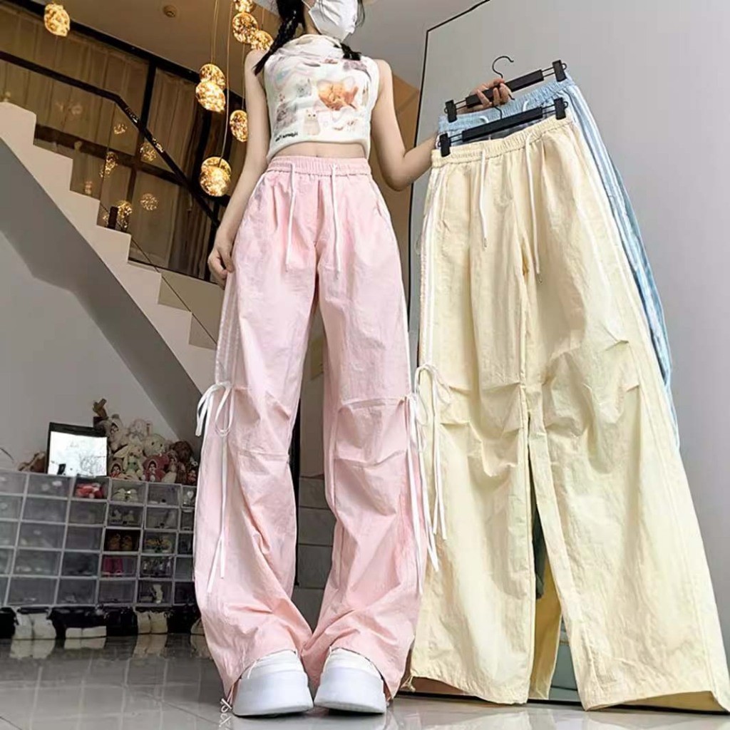 LYR334 | SELYRA Korean Parachute Cargo Pants Wanita – Celana Loose Drawstring Casual
