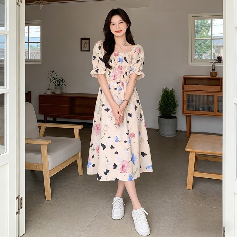 LYR306 | SELYRA Korean Floral Smock Dress Wanita – Dress Bunga Feminine Daily Wear