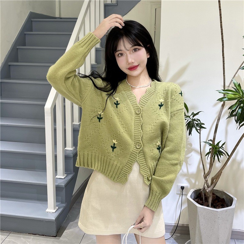LYR346 | SELYRA Flower Knit Cardigan Wanita – Rajut Feminine Daily