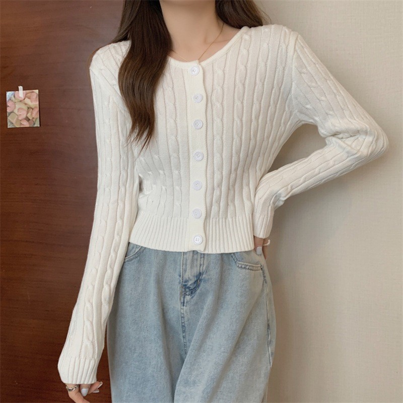 LYR343 | SELYRA Korean Slim Fit Cable Cardigan Wanita – Rajut Feminine Daily