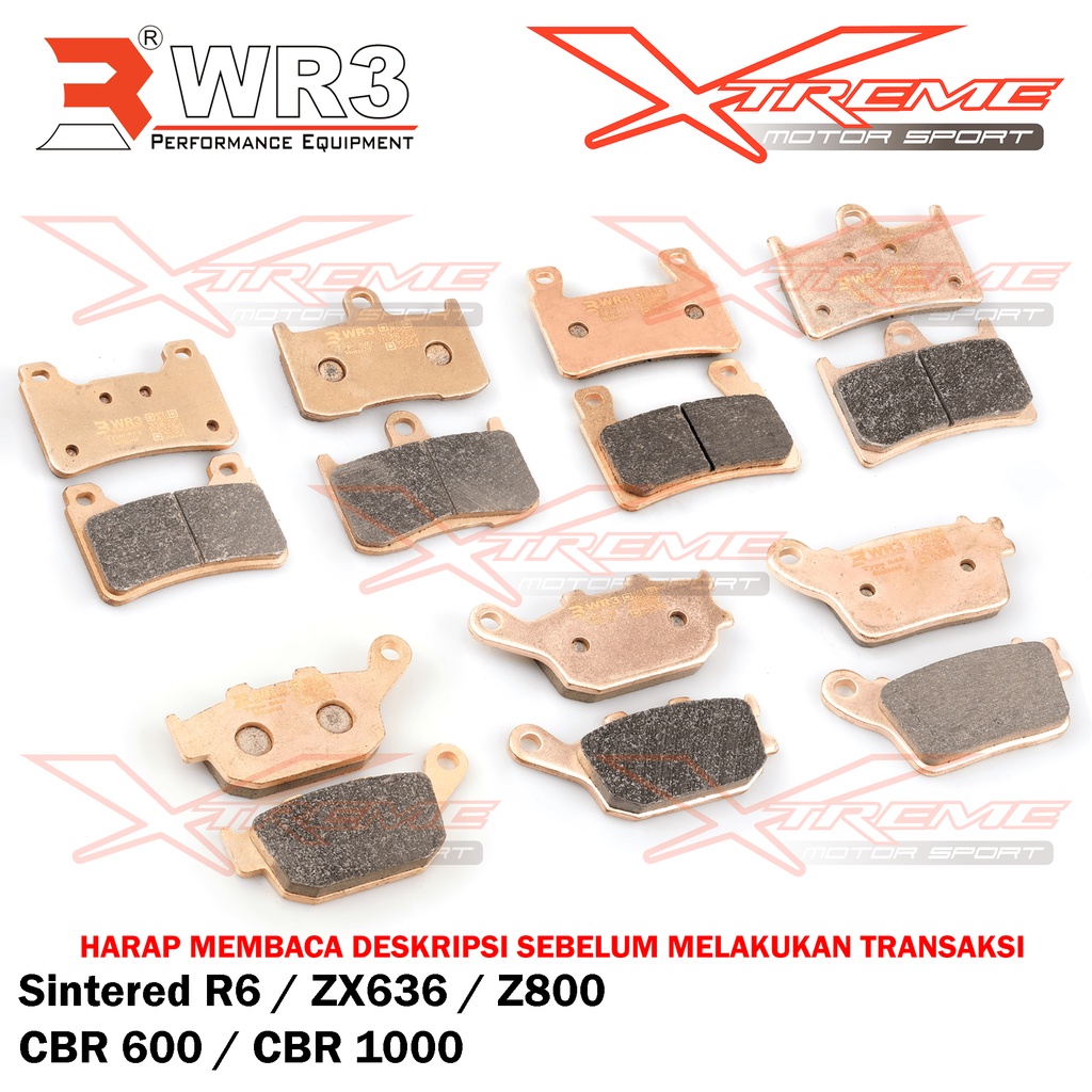 Kampas Rem WR3 Sintered Depan / Belakang R6 / ZX636 / Z800 / CBR 600 / CBR 1000
