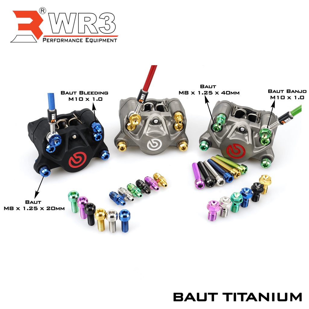 Baut Kaliper Titanium WR3 Untuk Breket Ke Kaliper / Shock / Arm Depan Belakang Uk. M8 Baut 12 Kunci L6 / M10 Baut 14 Kunci L8 Universal