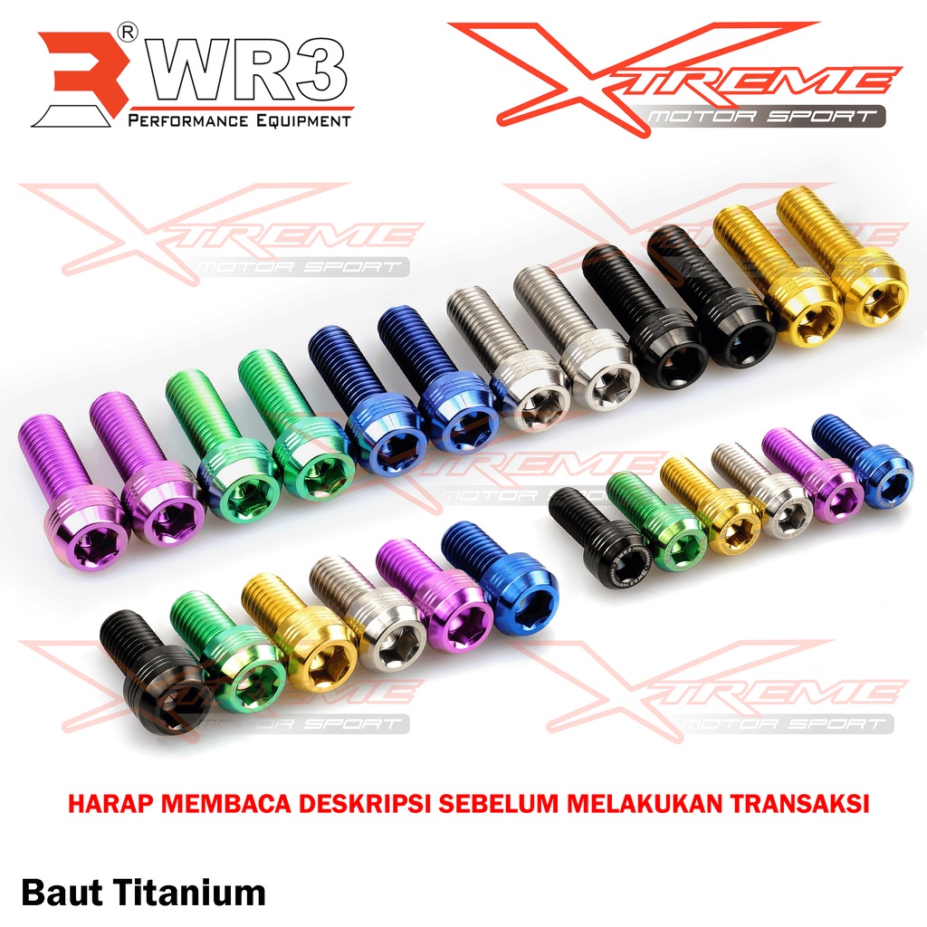 Baut Kaliper Titanium WR3 Untuk Breket Ke Kaliper / Shock / Arm Depan Belakang Uk. M8 Baut 12 Kunci L6 / M10 Baut 14 Kunci L8 Universal