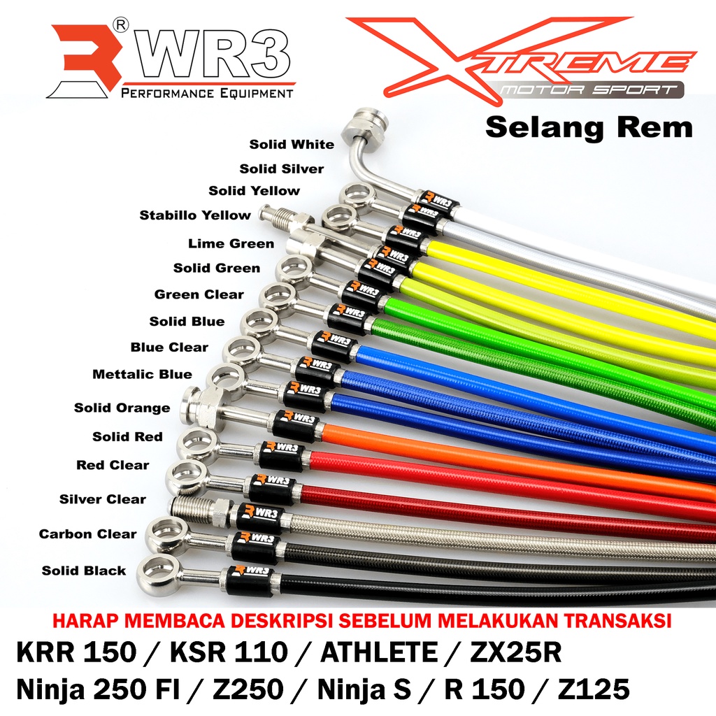 Selang Rem WR3 Ninja 250Fi Z250 Z125 Ninja S / R RR KRR 150 Versys 250 Non ABS