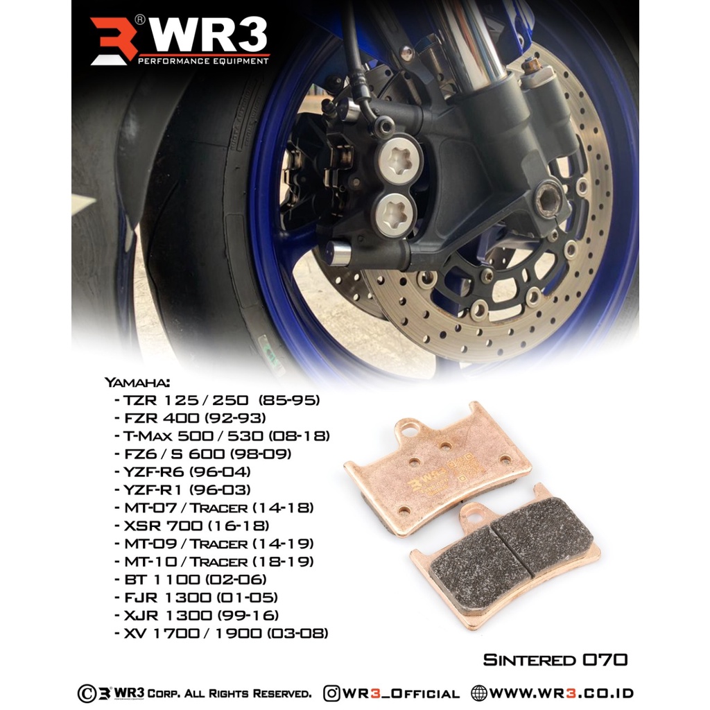 Kampas Rem WR3 Sintered Depan / Belakang R6 / ZX636 / Z800 / CBR 600 / CBR 1000