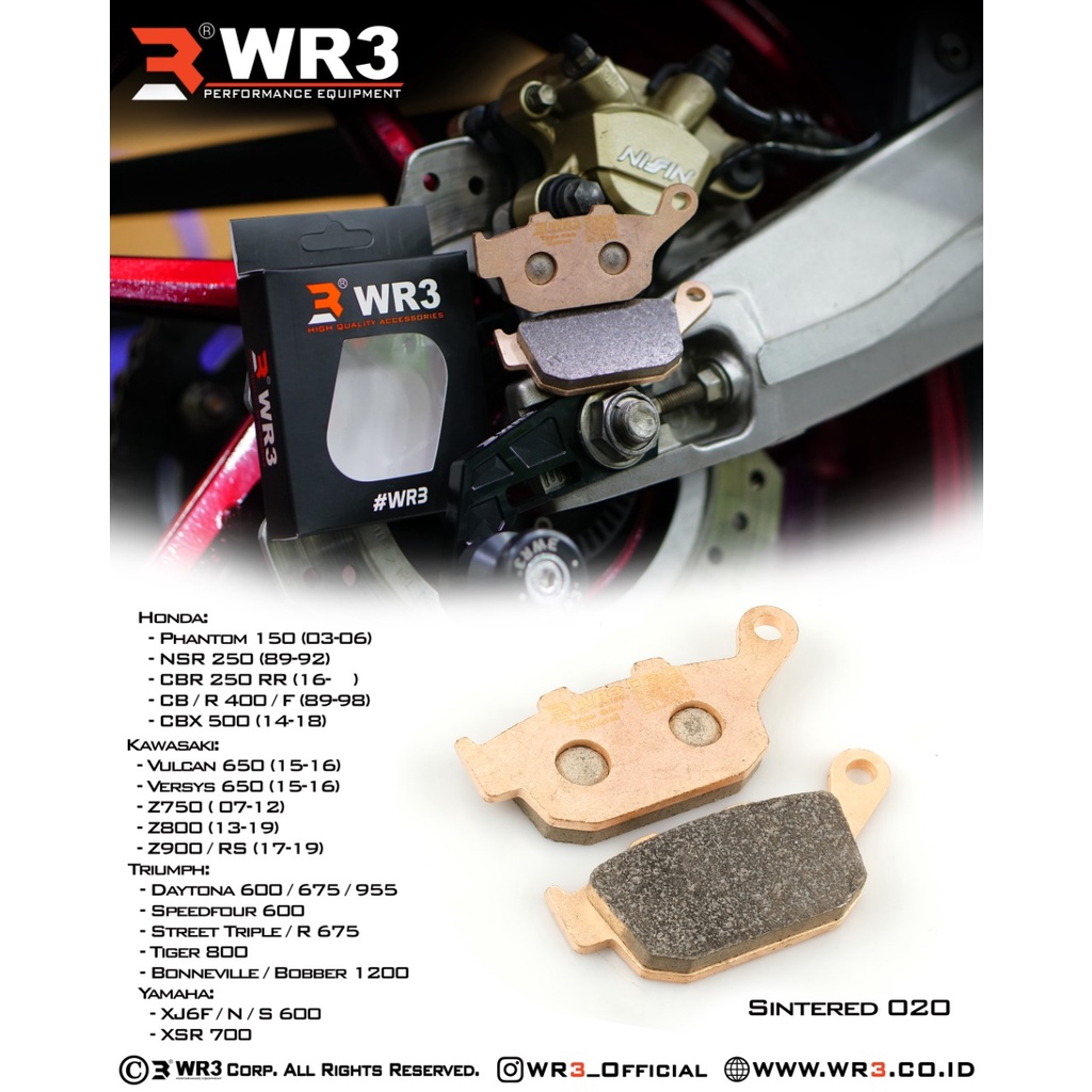 Kampas Rem WR3 Sintered Depan / Belakang R6 / ZX636 / Z800 / CBR 600 / CBR 1000