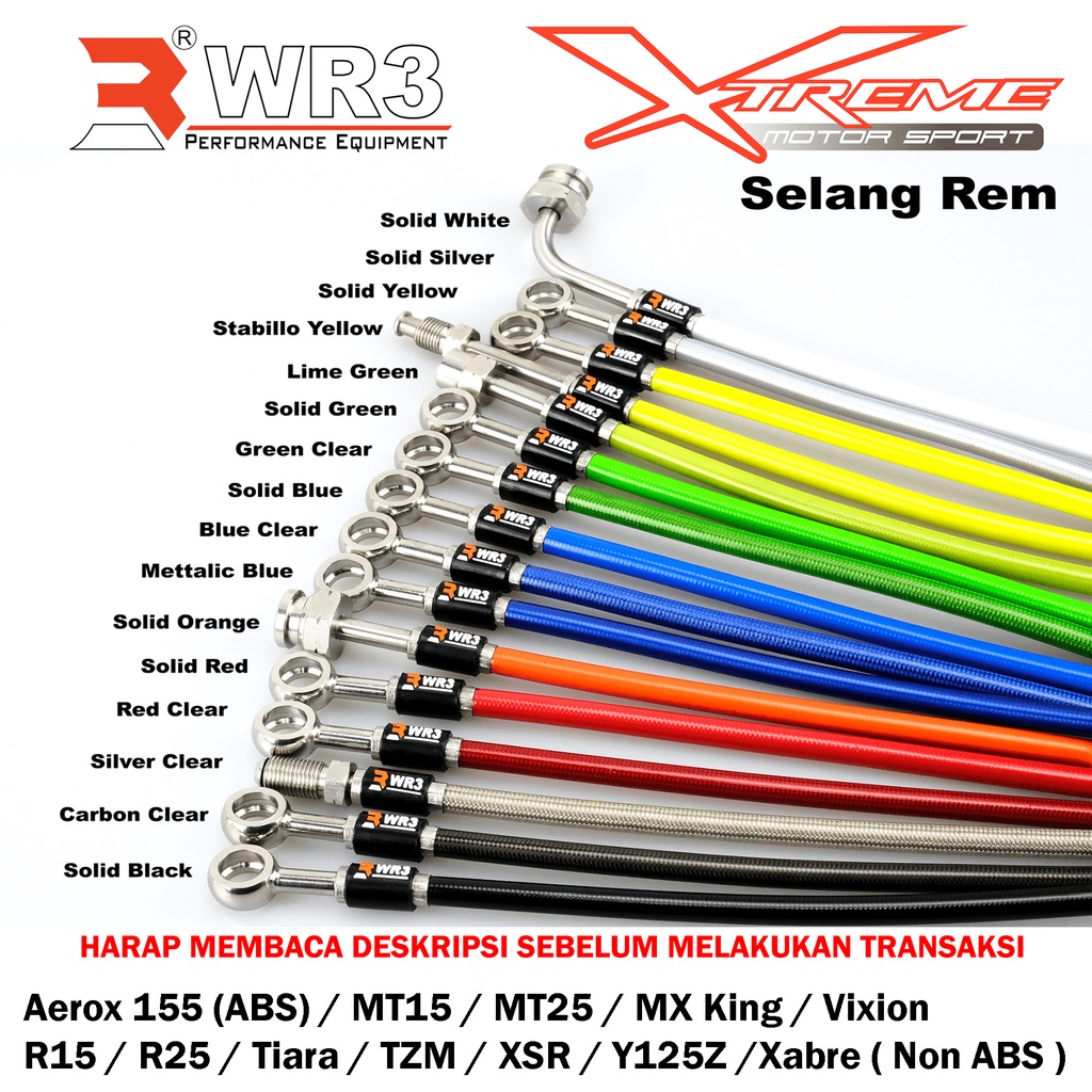 Selang Rem WR3 Aerox ABS MX King New R15 XSR Xabre New Vixion