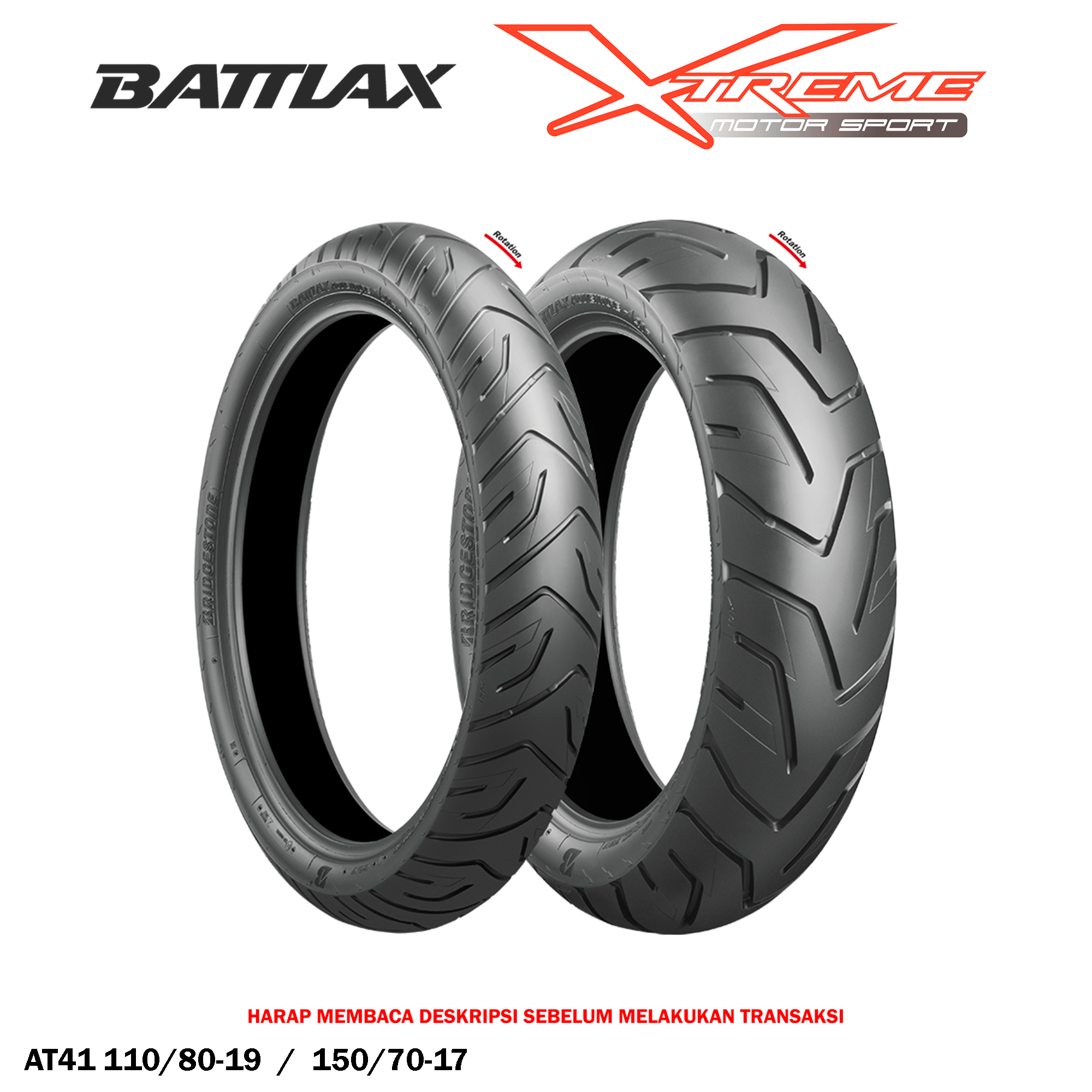 Ban Battlax Depan / Belakang AT41 110/80 Ring 19 / 150/70 Ring 17