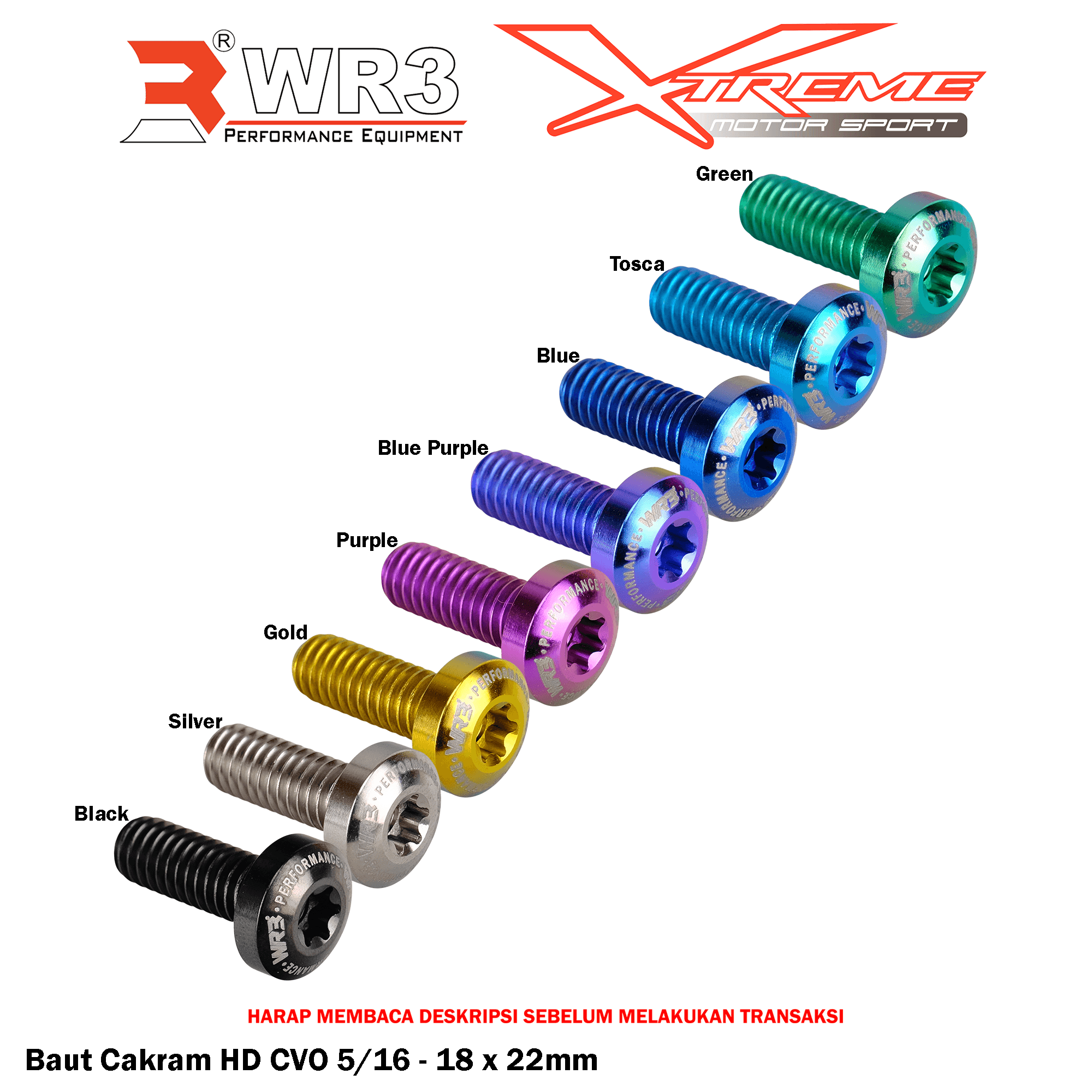 Baut Titanium WR3 Cakram Untuk Motor Harley Davidson 3/8 - 16 x 25mm / M8 x 1.25 x 27mm