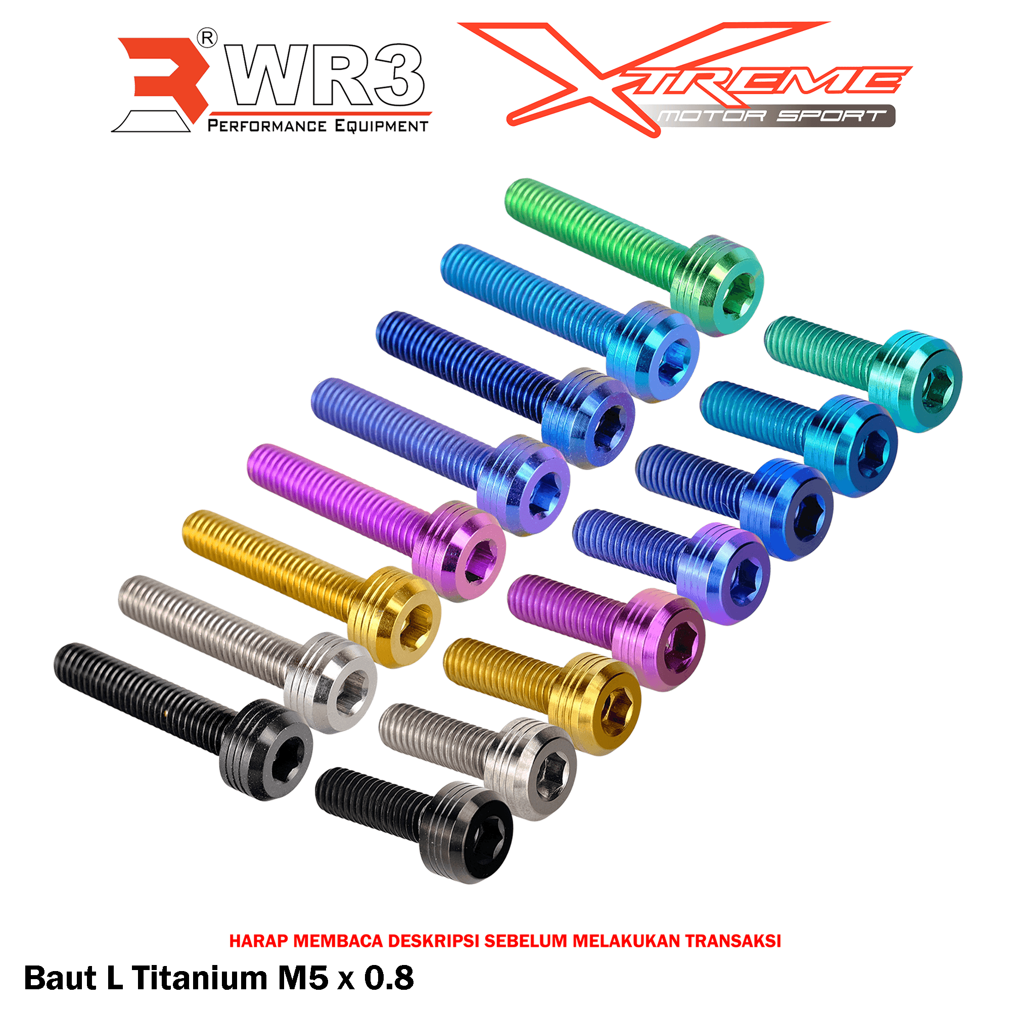 Baut Titanium L WR3 Small Head Uk. M5 Baut 8 Kunci L4 / M6 Baut 10 Kunci L5 Untuk Mirror Holder / Windshield / Baut Body Universal