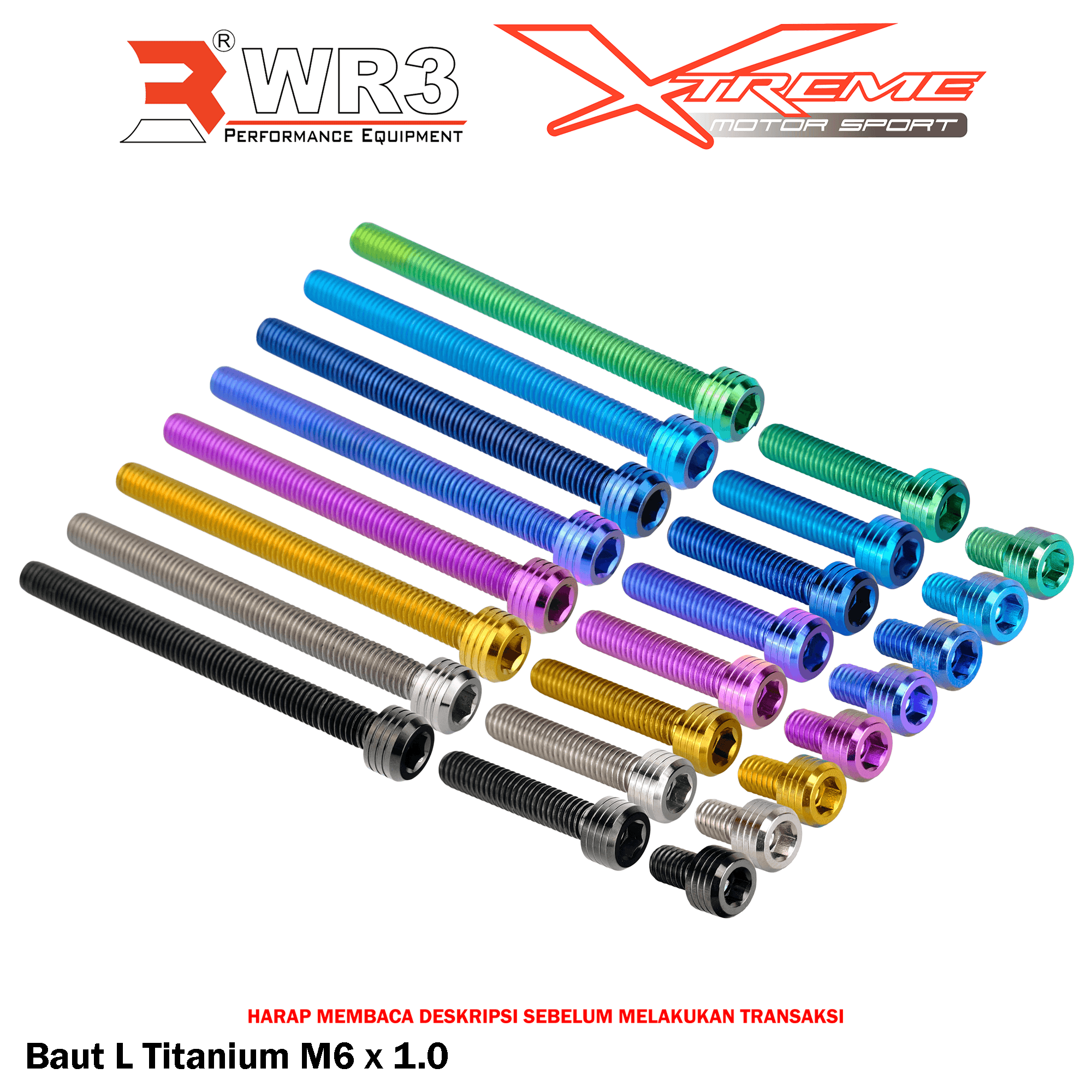 Baut Titanium L WR3 Small Head Uk. M5 Baut 8 Kunci L4 / M6 Baut 10 Kunci L5 Untuk Mirror Holder / Windshield / Baut Body Universal