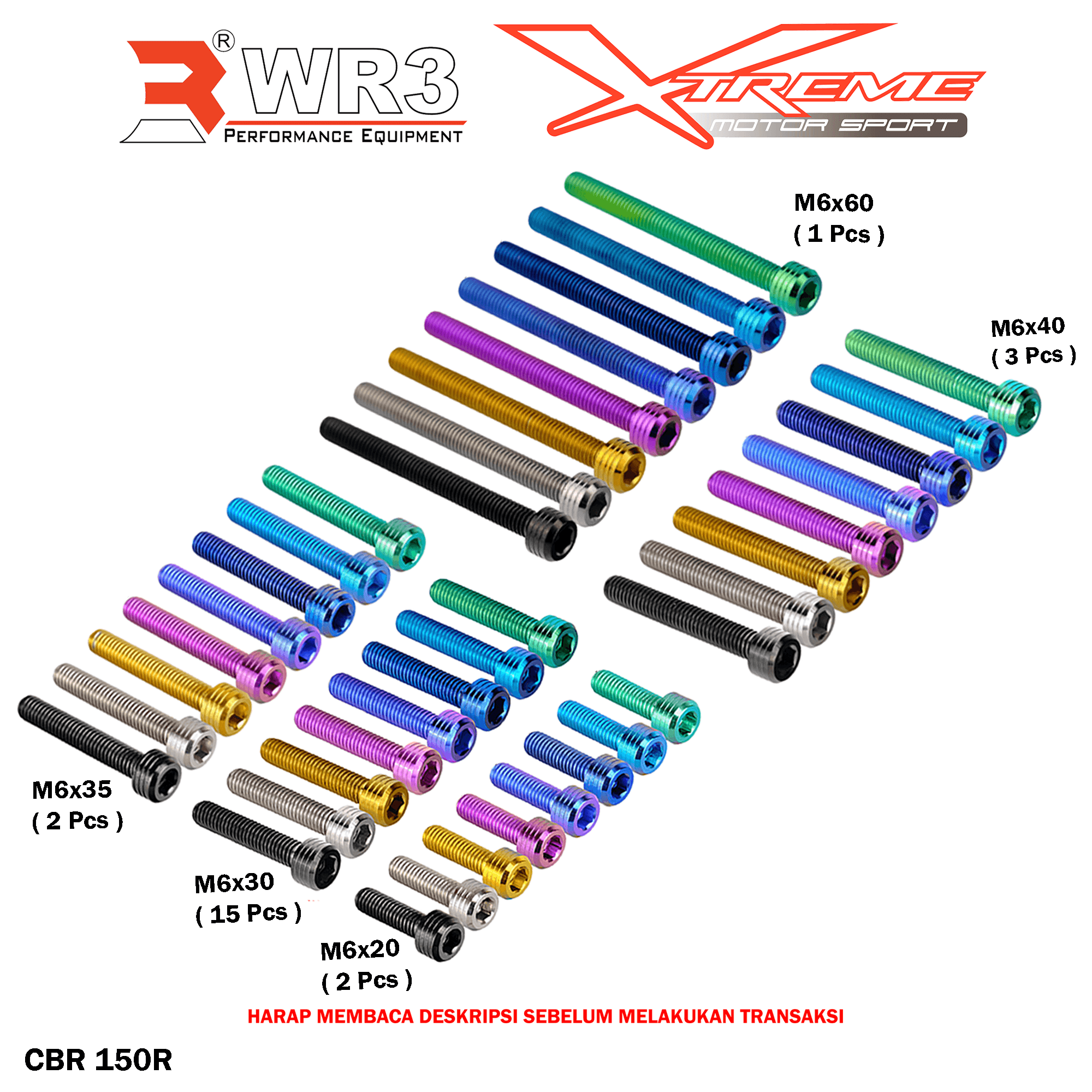 Paketan Baut Blok Mesin Titanium WR3 ZX25R Ninja 250 FI H2 / Z900 / 150RR / ZX636 / CBR 250 RR / 1000 / CB 650 Neo / R25 MT25 R6
