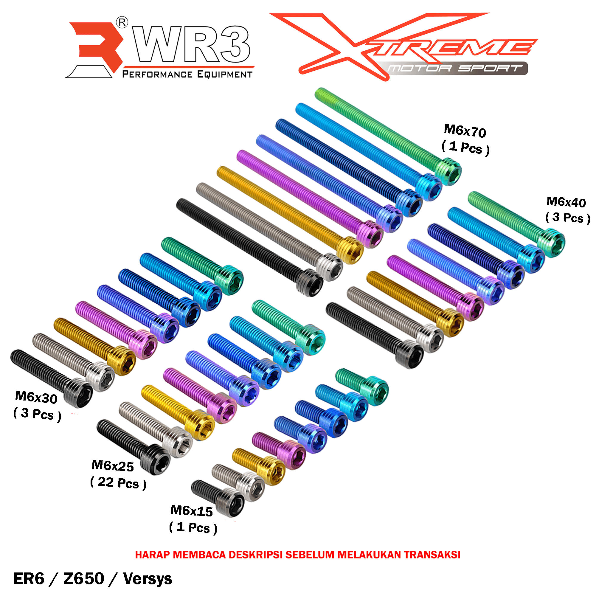 Paketan Baut Blok Mesin Titanium WR3 ZX25R Ninja 250 FI H2 / Z900 / 150RR / ZX636 / CBR 250 RR / 1000 / CB 650 Neo / R25 MT25 R6