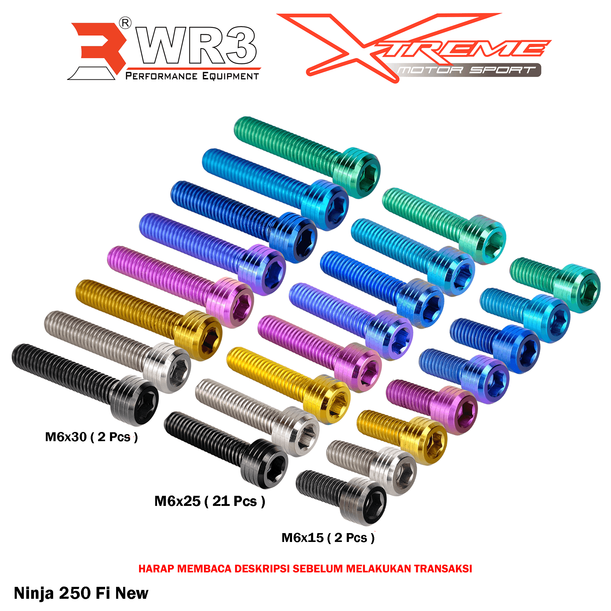 Paketan Baut Blok Mesin Titanium WR3 ZX25R Ninja 250 FI H2 / Z900 / 150RR / ZX636 / CBR 250 RR / 1000 / CB 650 Neo / R25 MT25 R6