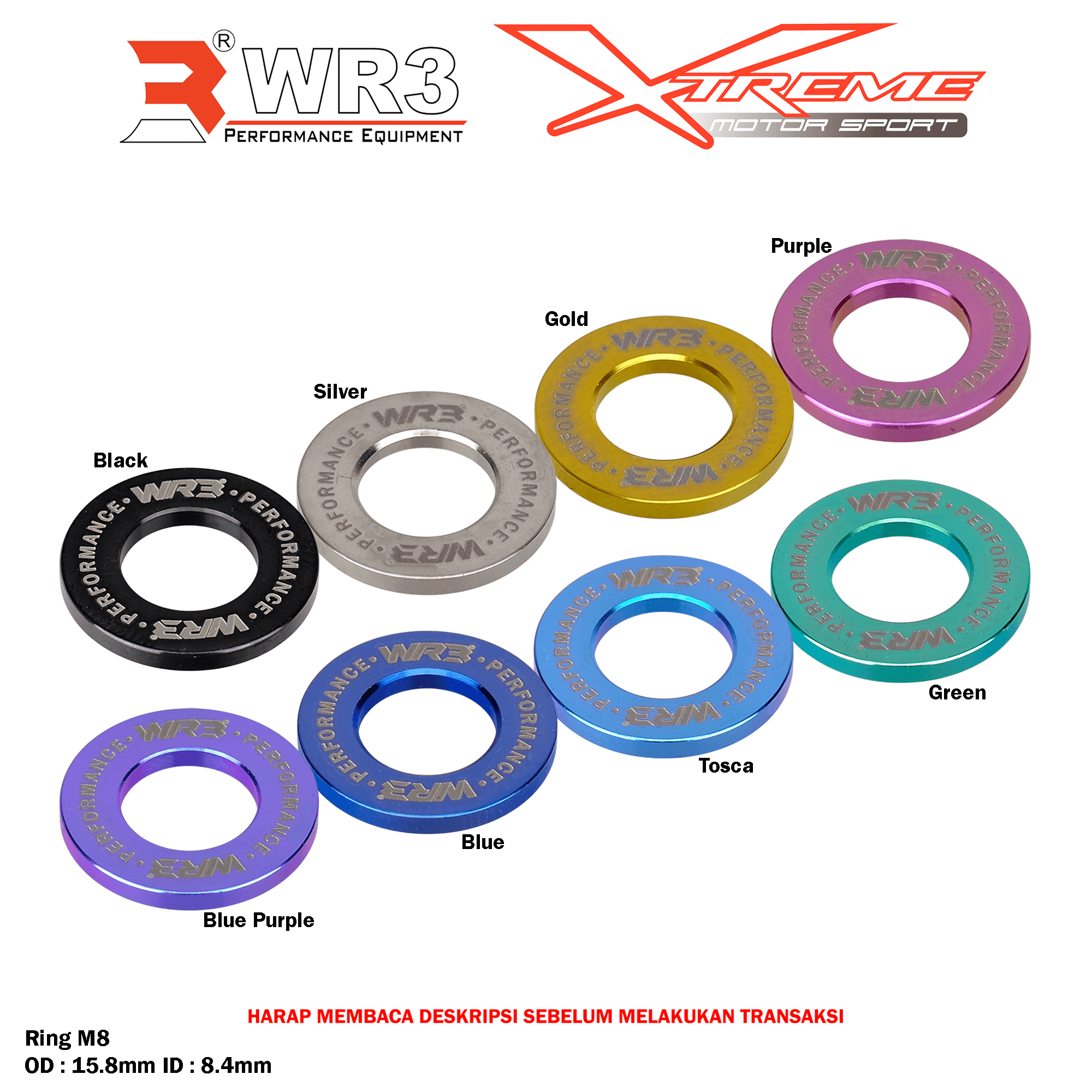 Ring Titanium WR3 M6 OD 11.9mm ID 6.3mm / M8 OD 15.8mm ID 8.4mm / M10 OD 20mm ID 10.4mm