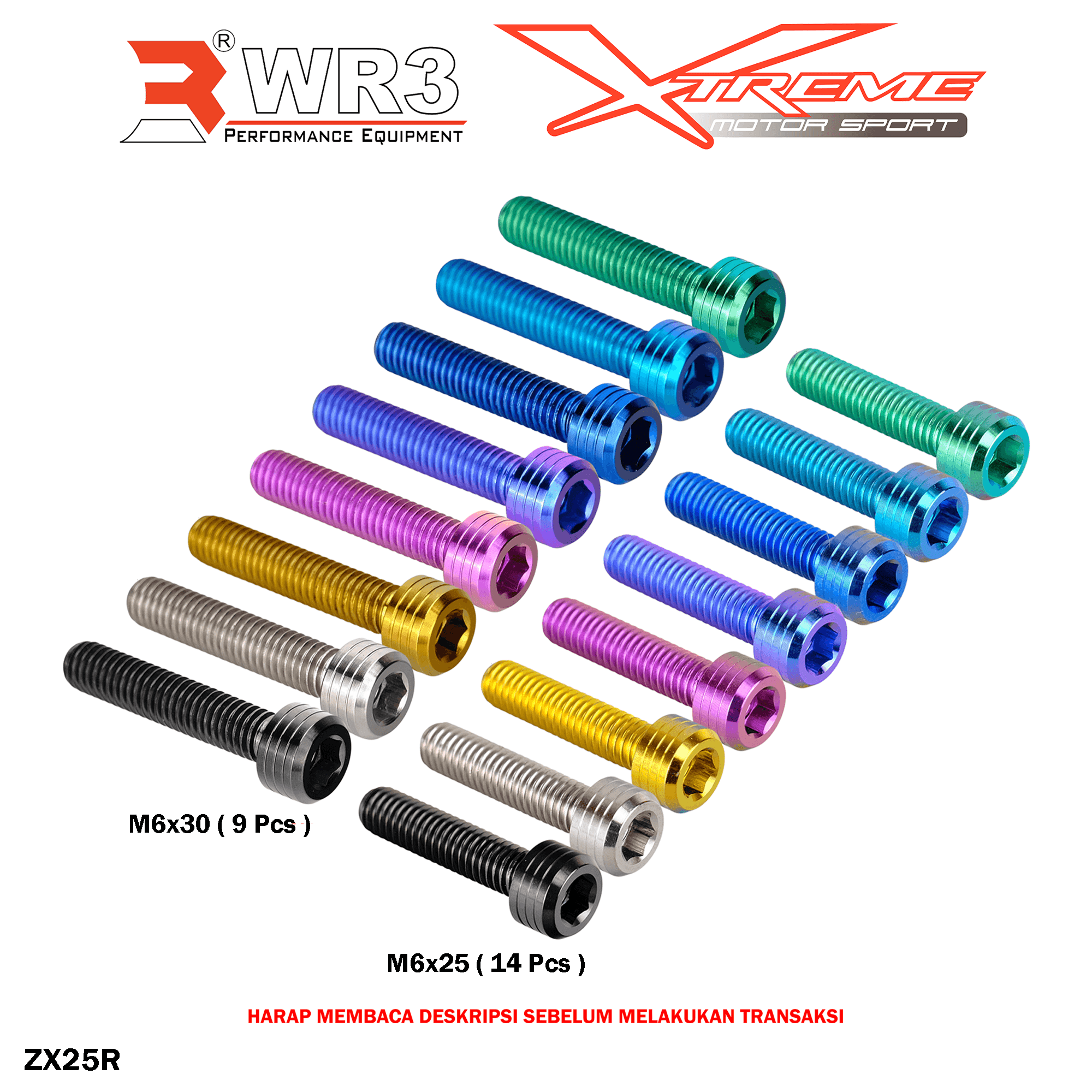 Paketan Baut Blok Mesin Titanium WR3 ZX25R Ninja 250 FI H2 / Z900 / 150RR / ZX636 / CBR 250 RR / 1000 / CB 650 Neo / R25 MT25 R6