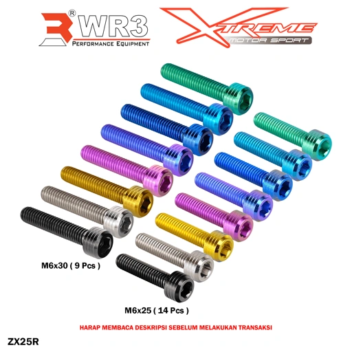 Paketan Baut Blok Mesin Titanium WR3 ZX25R Ninja 250 FI H2 / Z900 / 150RR / ZX636 / CBR 250 RR / 1000 / CB 650 Neo / R25 MT25 R6