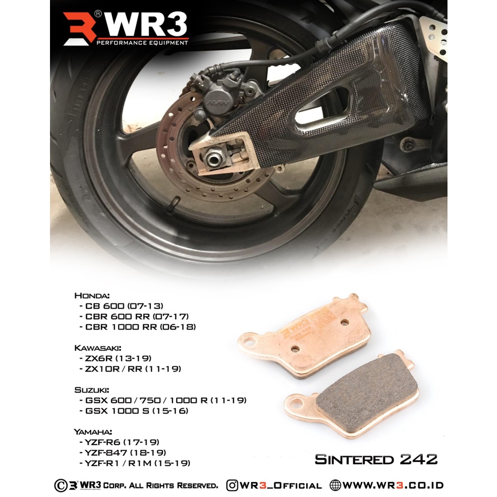 Kampas Rem WR3 Sintered Depan / Belakang R6 / ZX636 / Z800 / CBR 600 / CBR 1000