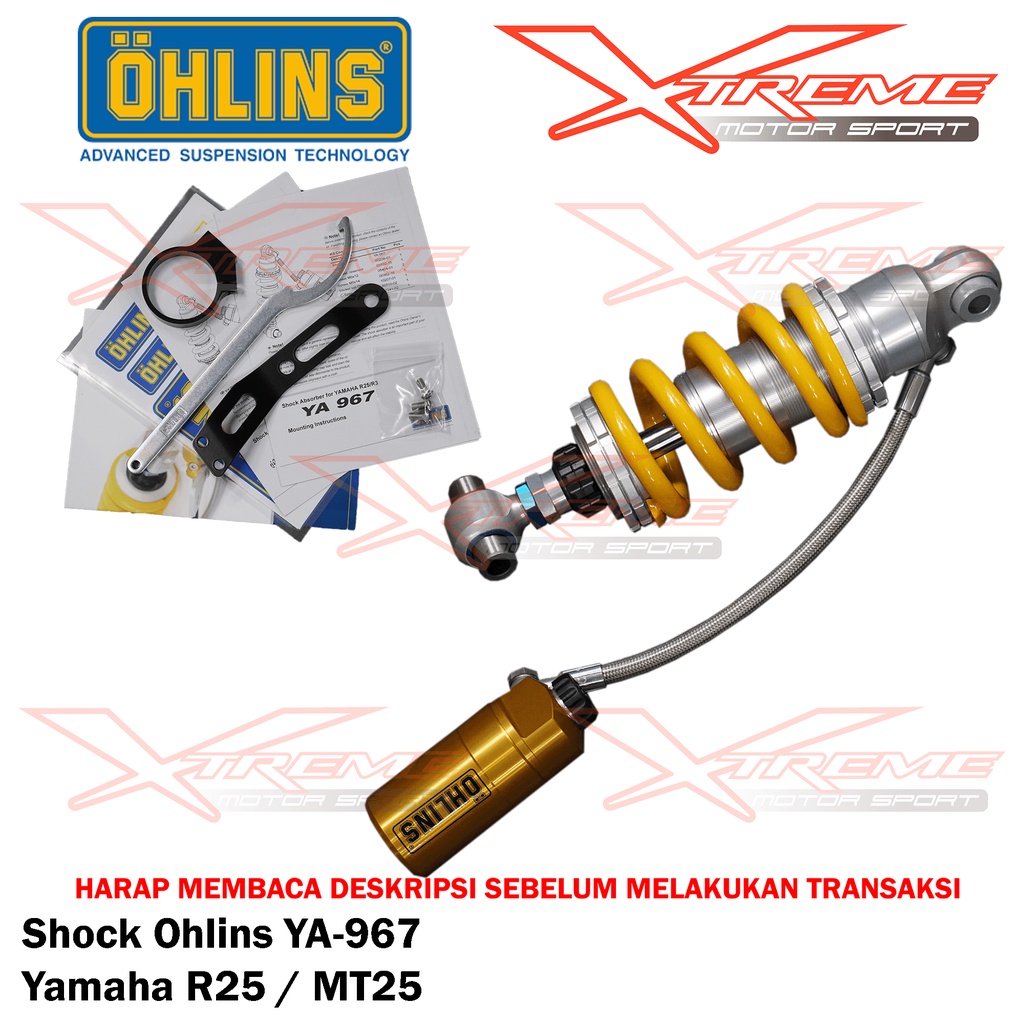 Shock Breaker Ohlins Belakang Original YA 740 Xmax 250 / YA 967 R25 MT25 / KA 713 ER6N Versys 650 / HO 647 Wave 125 RX King Garansi Resmi 3Thn