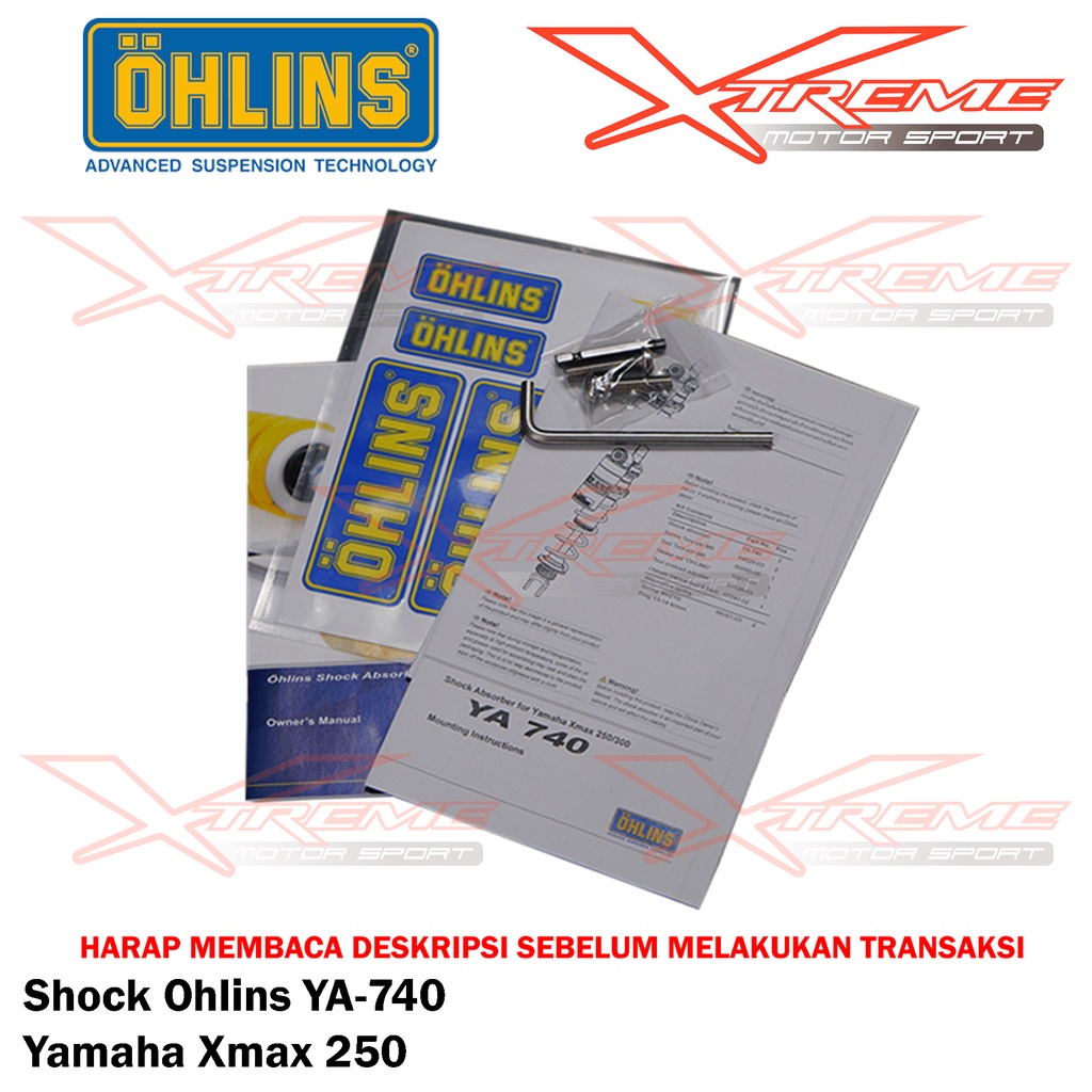 Shock Breaker Ohlins Belakang Original YA 740 Xmax 250 / YA 967 R25 MT25 / KA 713 ER6N Versys 650 / HO 647 Wave 125 RX King Garansi Resmi 3Thn