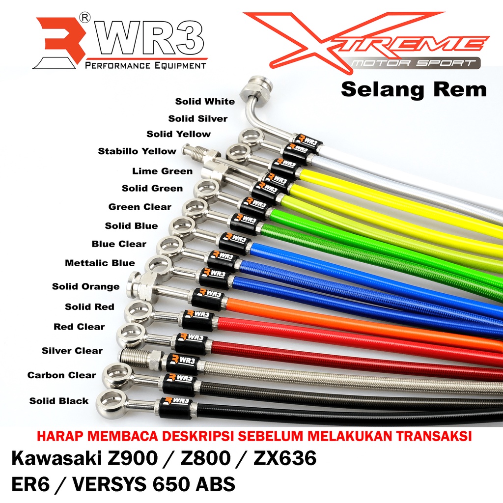 Selang Rem Motor WR3 Depan Belakang Z900 Z800 ZX636 ER6 Versys 650 ABS