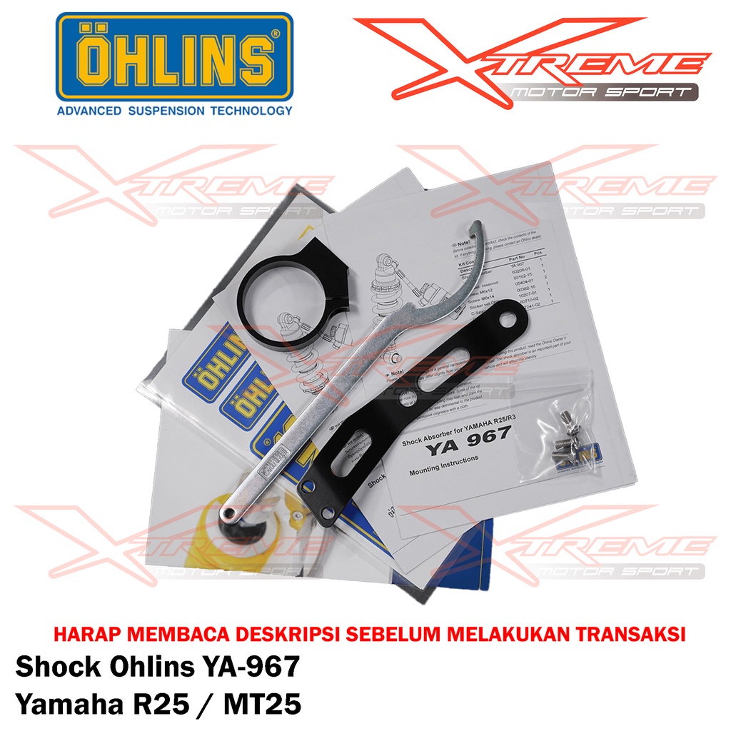 Shock Breaker Ohlins Belakang Original YA 740 Xmax 250 / YA 967 R25 MT25 / KA 713 ER6N Versys 650 / HO 647 Wave 125 RX King Garansi Resmi 3Thn