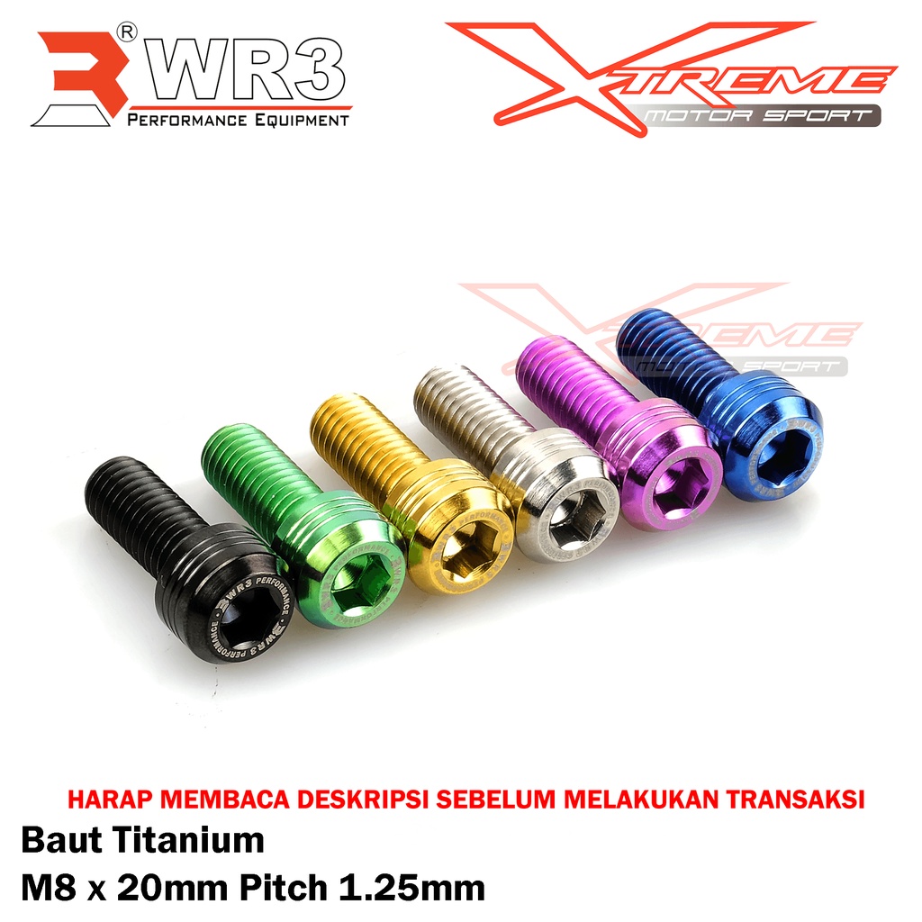 Baut Kaliper Titanium WR3 Untuk Breket Ke Kaliper / Shock / Arm Depan Belakang Uk. M8 Baut 12 Kunci L6 / M10 Baut 14 Kunci L8 Universal