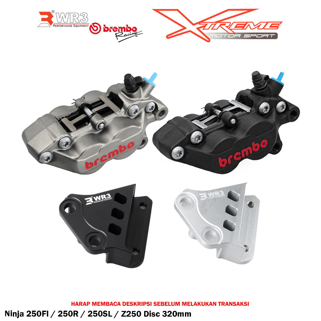 Breket Kaliper WR3 With Br3mbo 4P Ninja 250 FI / SL / 150 RR / R / SS / Z250 / Z125 / Vulcan 650 / Vstrom V-Strom 250 SX
