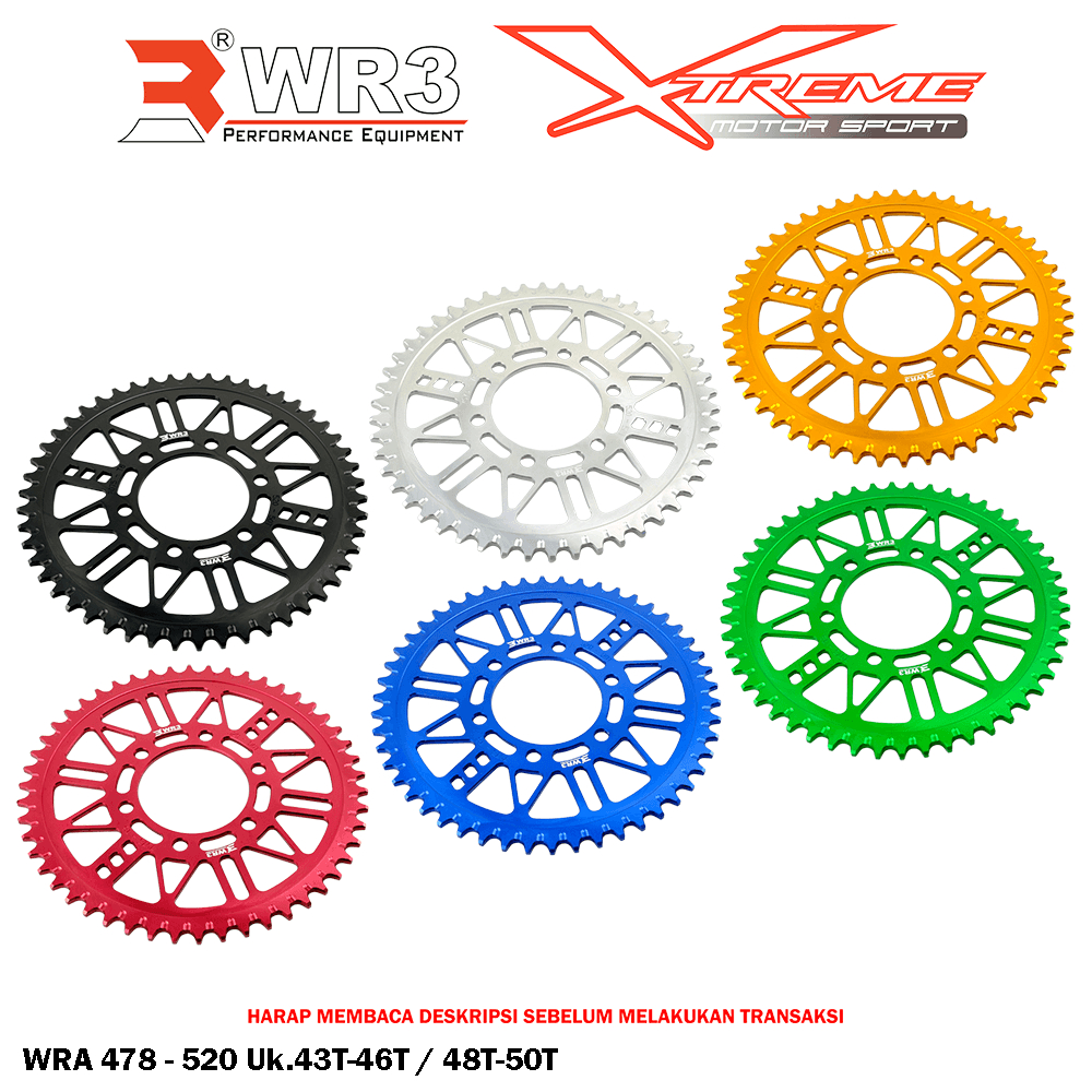 Gear Belakang WR3 WRA 478 - 520 ER6 / Ninja 650 / Z650 / ZX25R / Z800 / Z900 RS / Z1000 / ZX636 / ZX6R / ZX10R / Versys / Vulcan 650 Uk 46-50 T