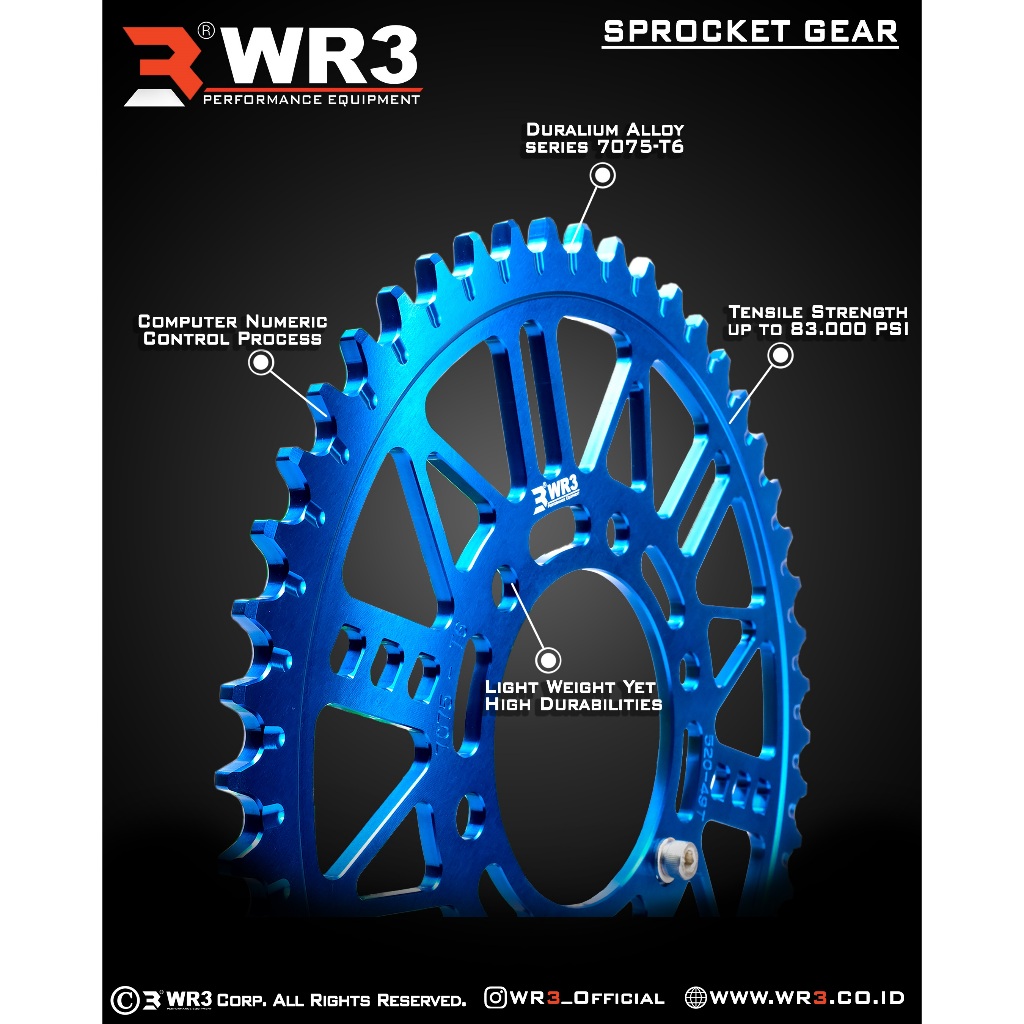 Gear Belakang WR3 WRA 478 - 520 ER6 / Ninja 650 / Z650 / ZX25R / Z800 / Z900 RS / Z1000 / ZX636 / ZX6R / ZX10R / Versys / Vulcan 650 Uk 46-50 T