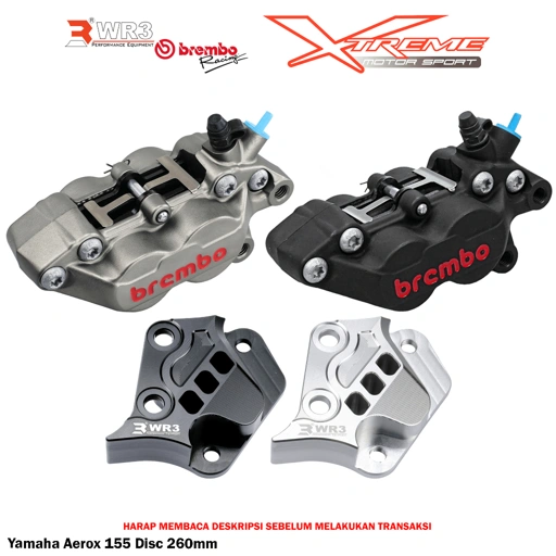 Image of Breket Kaliper WR3 With Br3mbo 4P Aerox / Nmax 155 / New 2020 / Turbo / R25 MT25 / Xmax 250 / R15 V3 XSR 155 MT15 Vixion R155 Xabre
