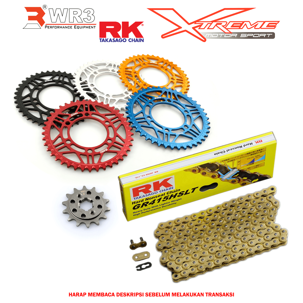Gear Set Depan Belakang WR3 & Rantai RK Chain ZX25R Ninja CBR 250 GSX 150 150RR RR R25 MT25 R15 MT15 ER6 RX King