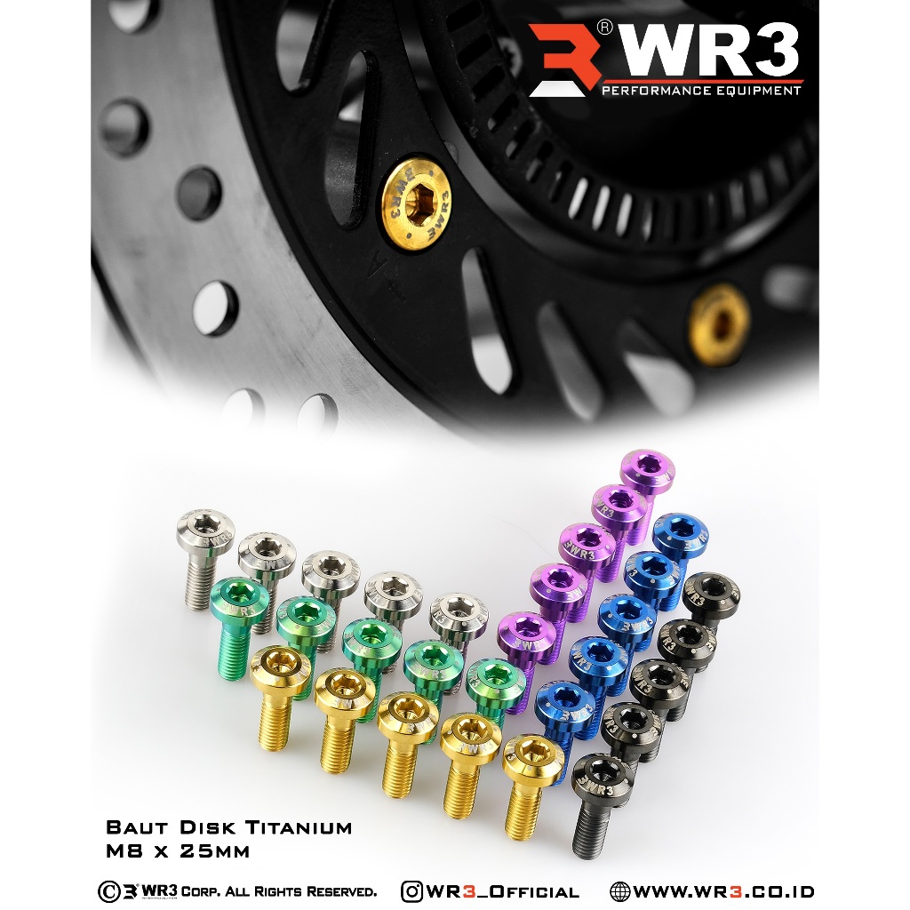 Baut Disk Cakram Piringan WR3 Titanium M8x18 / M8x25 / M8x30 Uk. M8 Baut 12 Kunci L6 Universal