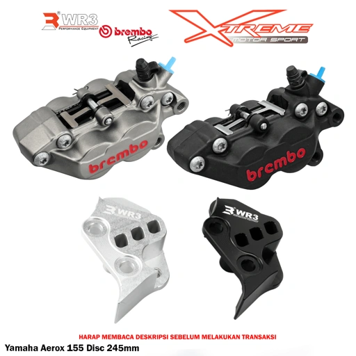 Image of Breket Kaliper WR3 With Br3mbo 4P Aerox / Nmax 155 / New 2020 / Turbo / R25 MT25 / Xmax 250 / R15 V3 XSR 155 MT15 Vixion R155 Xabre