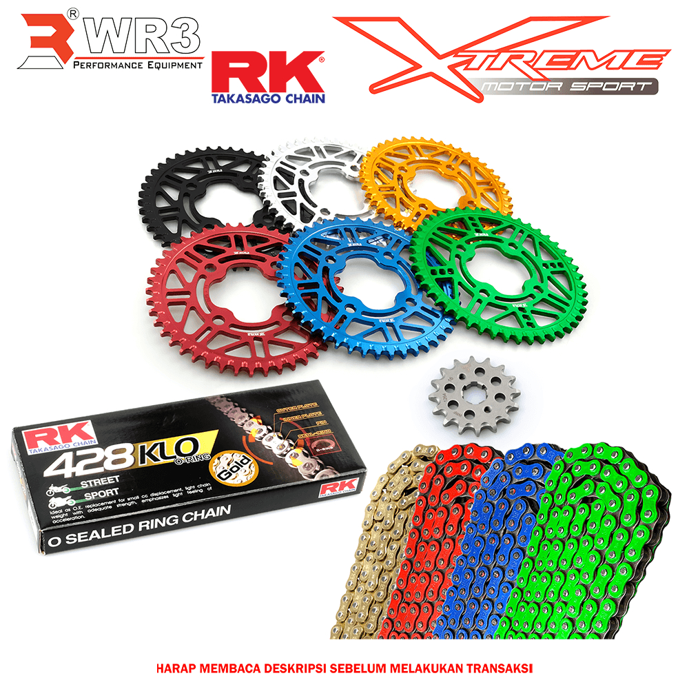 Gear Set Depan Belakang WR3 & Rantai RK Chain ZX25R Ninja CBR 250 GSX 150 150RR RR R25 MT25 R15 MT15 ER6 RX King