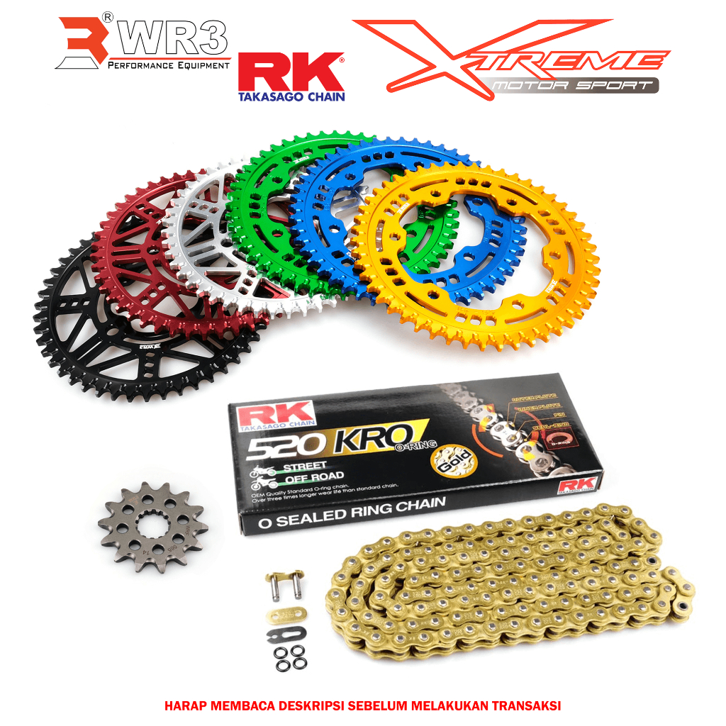 Gear Set Depan Belakang WR3 & Rantai RK Chain ZX25R Ninja CBR 250 GSX 150 150RR RR R25 MT25 R15 MT15 ER6 RX King