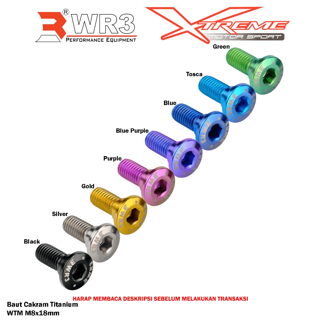 Baut Disk Cakram Piringan WR3 Titanium M8x18 / M8x25 / M8x30 Uk. M8 Baut 12 Kunci L6 Universal
