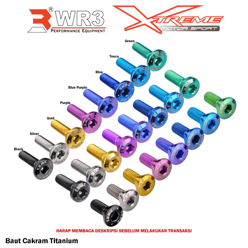 Baut Disk Cakram Piringan WR3 Titanium M8x18 / M8x25 / M8x30 Uk. M8 Baut 12 Kunci L6 Universal